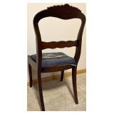 Base BR - Antique Carved Mahogany Chair - Blue Floral Upholstery Seat