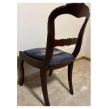Base BR - Antique Carved Mahogany Chair - Blue Floral Upholstery Seat