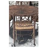 D - Wrought Iron Round Patio Table with 4 Cushioned Chairs