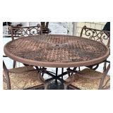 D - Wrought Iron Round Patio Table with 4 Cushioned Chairs
