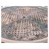D - Wrought Iron Round Patio Table with 4 Cushioned Chairs