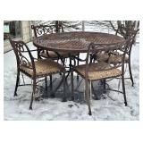 D - Wrought Iron Round Patio Table with 4 Cushioned Chairs