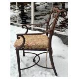 D - Wrought Iron Round Patio Table with 4 Cushioned Chairs