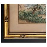 LL - Vintage Landscape Print - Trees by Water with House, Gold Frame
