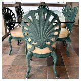 LLP - Teal Sunburst Patio Dining Set with Glass Table - 8 Cushioned Chairs