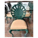 LLP - Teal Sunburst Patio Dining Set with Glass Table - 8 Cushioned Chairs