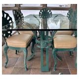 LLP - Teal Sunburst Patio Dining Set with Glass Table - 8 Cushioned Chairs