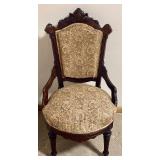 LL - Antique Victorian East Lake Walnut Parlor Armchair - Floral Tapestry Upholstery