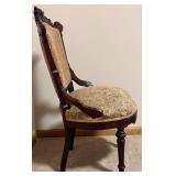 LL - Antique Victorian East Lake Walnut Parlor Armchair - Floral Tapestry Upholstery