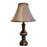 LBR - Table Lamp - Bronze Turned Base, Beige Fabric Shade, 26 in Tall