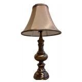 LBR - Table Lamp - Bronze Turned Base, Beige Fabric Shade, 26 in Tall