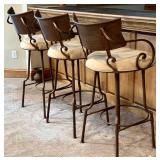 Ll - Three Bar Stools - Iron Frame with Beige Cushions