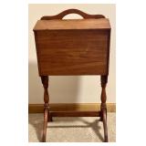 LL - Vintage Wooden Sewing Box on Pedestal Stand