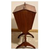 LL - Vintage Wooden Sewing Box on Pedestal Stand