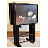 LBR - Artex Tables TV Trays - Vintage Folding Fruit-Print Nesting Tables
