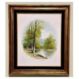 Birch Trees by Water - Framed Landscape Canvas
