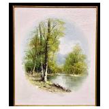 Birch Trees by Water - Framed Landscape Canvas