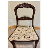 LL - Antique Carved Mahogany Chair with Floral Upholstery