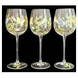 DR - Hand-Painted Butterfly & Floral Wine Glasses - Set of 3 - 9-1/2 Inches Tall