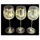 DR - Hand-Painted Butterfly & Floral Wine Glasses - Set of 3 - 9-1/2 Inches Tall