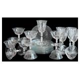 DR - Vintage Fostoria Arcady Etched Floral Glassware - 5 Goblets, 11 Champagne Coupes, 12 Plates, 7 1/4 in tall