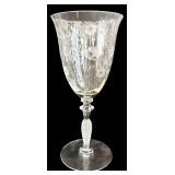 DR - Vintage Fostoria Arcady Etched Floral Glassware - 5 Goblets, 11 Champagne Coupes, 12 Plates, 7 1/4 in tall
