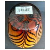 LR - Murano-Style Hand-Blown Glass Vase - Orange/Black Zebra Stripes, 10 in, Poland