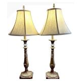 LR - Table Lamps - 34-Inch Gold-Tone Ornate Pair