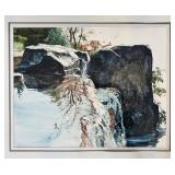 FR - Blaine Watercolor Waterfall Scene - Abstract Landscape, Framed