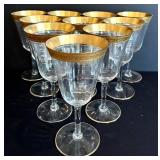 DR - Tiffin Franciscan Water Goblets - 10 Glasses, 1950s, Minton Pattern, Gold Rim