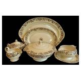 DR - Vintage Taylor Smith & Taylor China Floral Serving Set - 2 Platters, Sugar, Creamer, Gravy Boat, Casserole