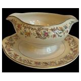DR - Vintage Taylor Smith & Taylor China Floral Serving Set - 2 Platters, Sugar, Creamer, Gravy Boat, Casserole
