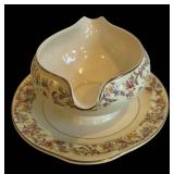 DR - Vintage Taylor Smith & Taylor China Floral Serving Set - 2 Platters, Sugar, Creamer, Gravy Boat, Casserole