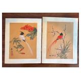 DR - Two Vintage Chinese Bird & Flower Prints , Bamboo & Blossoms