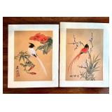 DR - Two Vintage Chinese Bird & Flower Prints , Bamboo & Blossoms