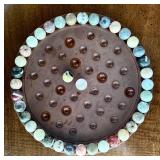 LR - Round Wooden Marble Game Board with Assorted Agate Marbles