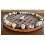 LR - Round Wooden Marble Game Board with Assorted Agate Marbles
