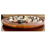 LR - Round Wooden Marble Game Board with Assorted Agate Marbles