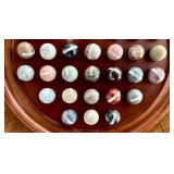 LR - Round Wooden Marble Game Board with Assorted Agate Marbles