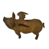O - Vintage Cast Iron Flying Piggy Bank - Winged Pig