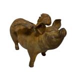 O - Vintage Cast Iron Flying Piggy Bank - Winged Pig
