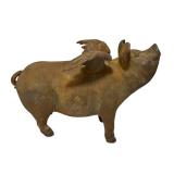 O - Vintage Cast Iron Flying Piggy Bank - Winged Pig