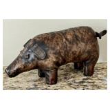 O - Vintage Leather Pig Sculpture - Vintage, Made in Spain