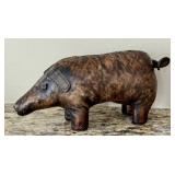 O - Vintage Leather Pig Sculpture - Vintage, Made in Spain
