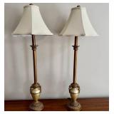 DR - Table Lamps - Pair, 32-Inch Tall, Antique Brass