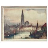 Vintage Framed James Alphege Brewer Antwerp Colored Etching