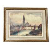 Vintage Framed James Alphege Brewer Antwerp Colored Etching