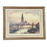 Vintage Framed James Alphege Brewer Antwerp Colored Etching