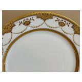 LR - Vintage M.E. & Co France Antique Porcelain Dinner Plates Set of 12, Gold Border