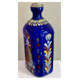 DR - Antique Cobalt Blue Hand-Painted Glass Bottle/Decanter, 6 in